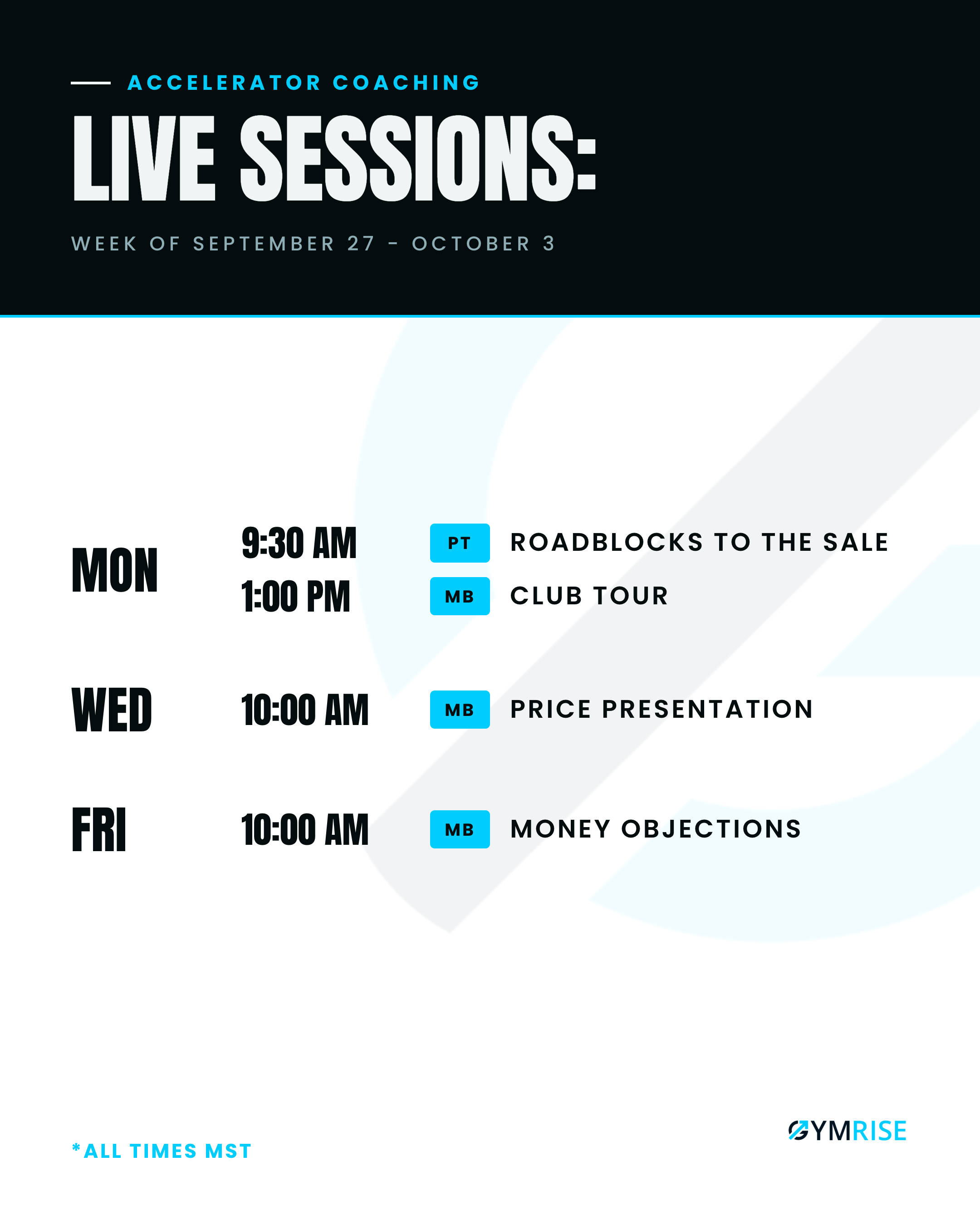 September weekly schedule post