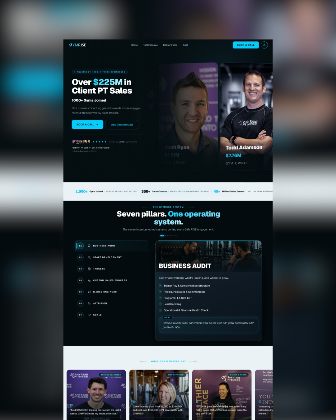 GYMRISE website — homepage hero & client highlights