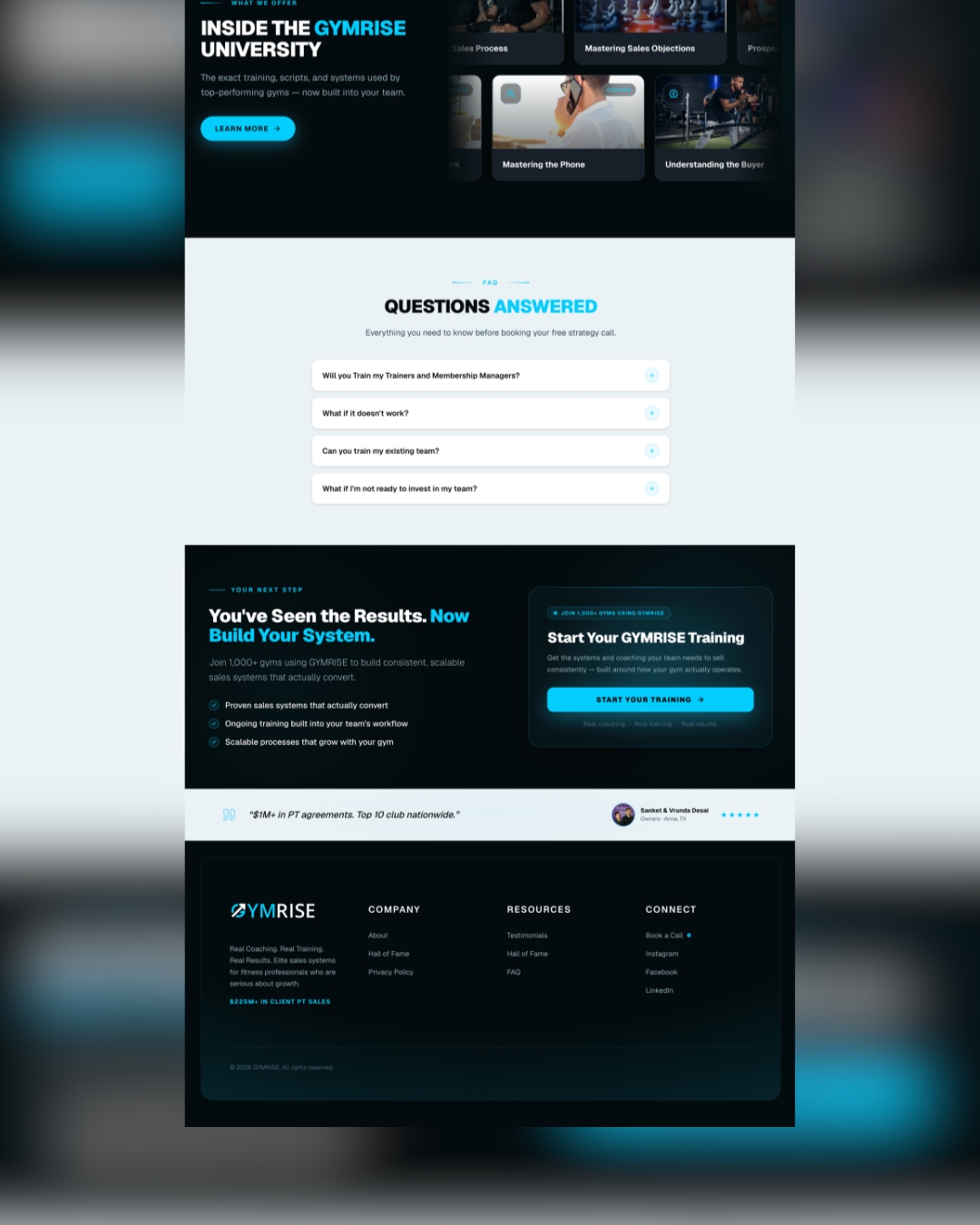 GYMRISE website — university, FAQs & next-step CTA