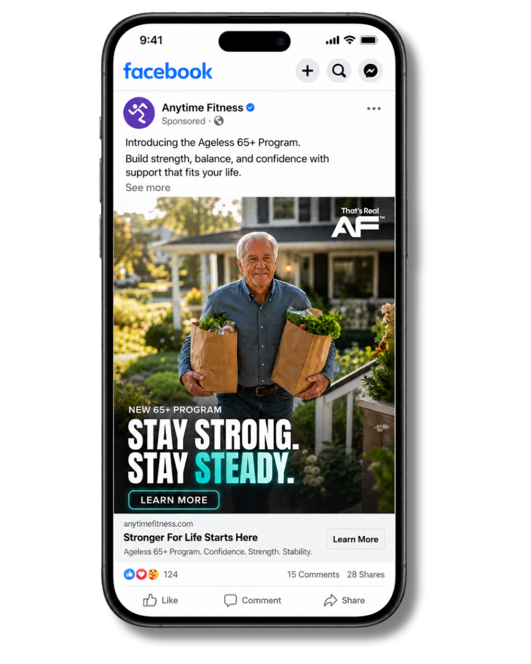 Anytime Fitness Meta ad — Stay Strong, Stay Steady (Ageless 65+)